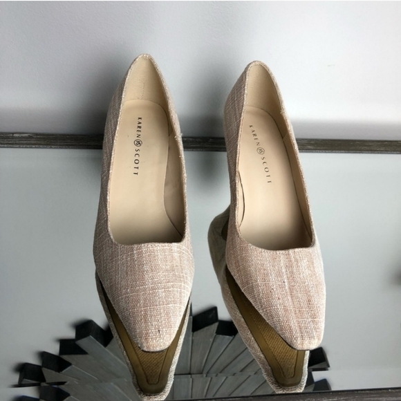 [Karen Scott]  Light Beige Cream Natural Tweed Heels Size 6M - Picture 1 of 5